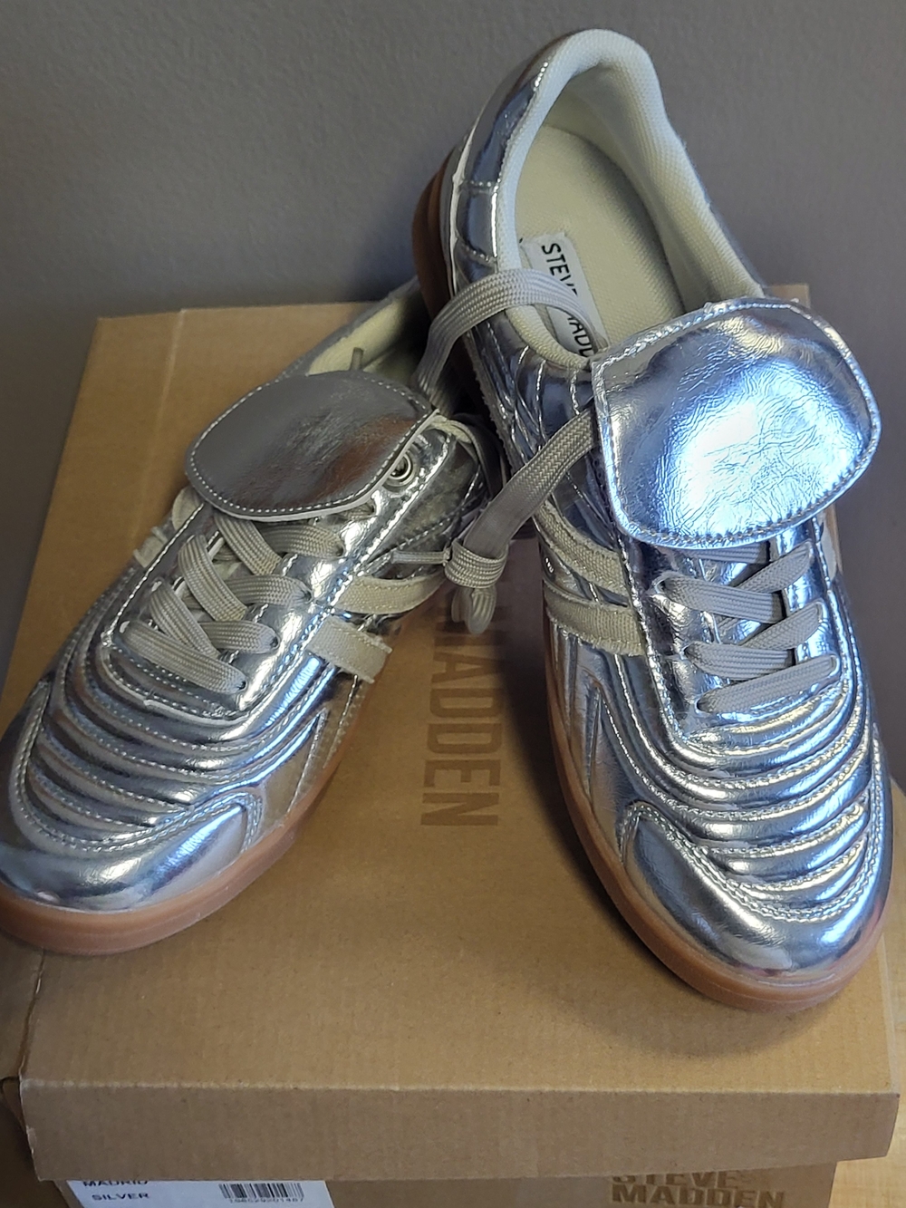 Steve Madden Women's Metallic Silver Lace-Up‎ Sneakers